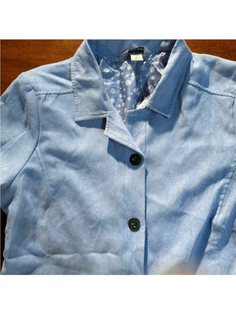 Christopher & Banks Womens Light Blue Button-Up Jacket Polka Dot Lining Size Med